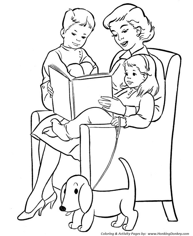 Mother's Day Coloring Pages - Reading time with Mom