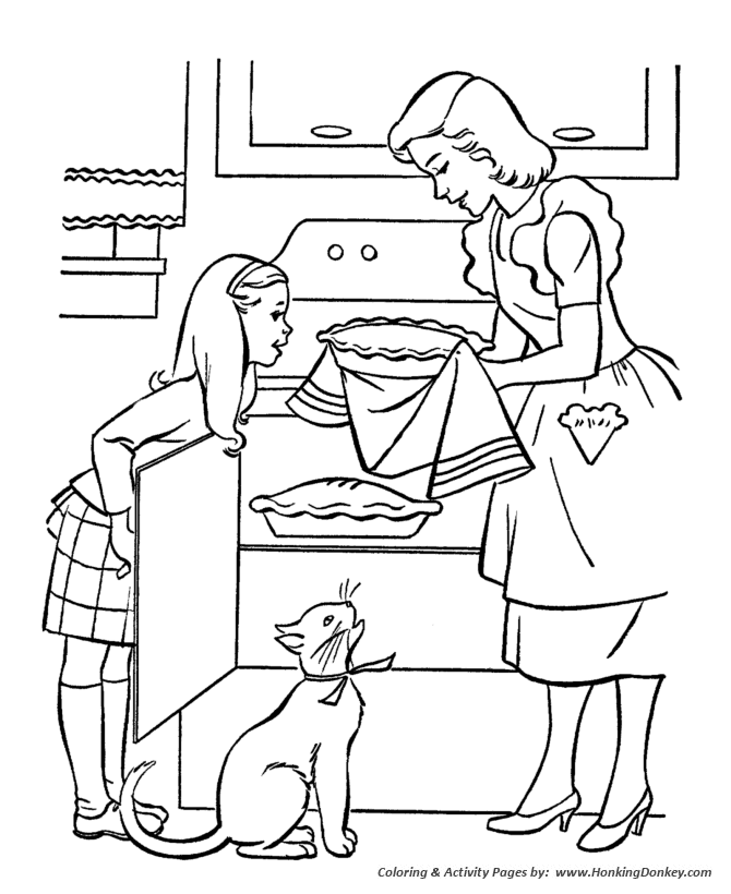 Mother's Day Coloring Pages - Helping Mom Bake a Pie