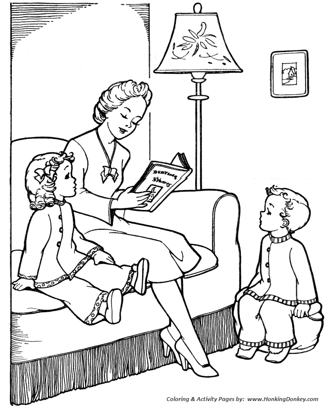 Mother's Day Coloring Pages - Bedtime stories with Mom