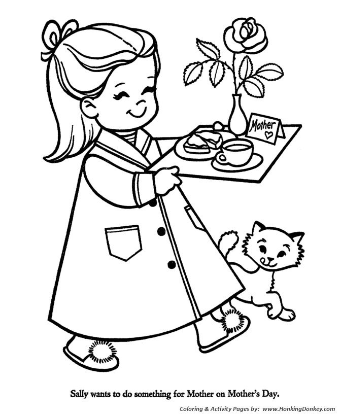 Mother's Day Coloring Pages - Breakfast in Bed for Mom