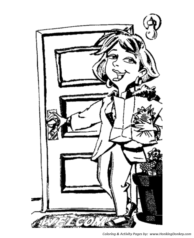 Mother's Day Coloring Pages - Mom shops for groceries