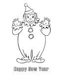 New Years Day Coloring Sheet - Clown Happy New Year