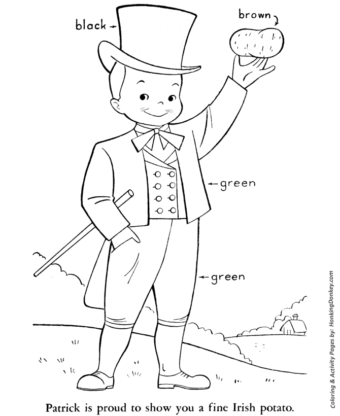 St Patricks Day Coloring Pages - Irish boy / Irish potato