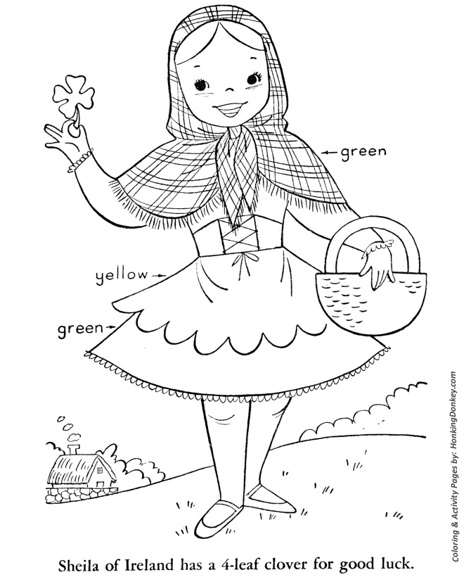 St Patricks Day Coloring Pages - Irish girl with shamrock
