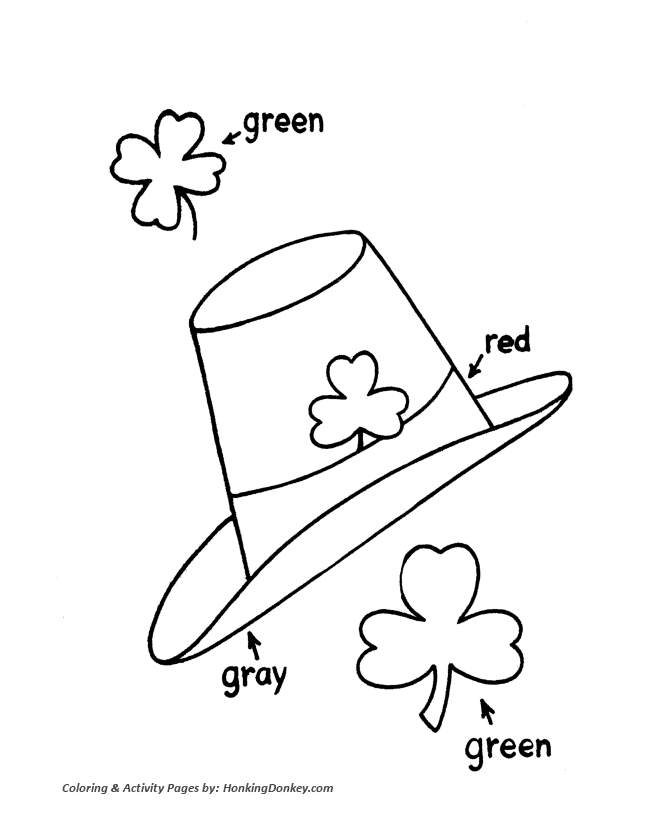 St Patricks Day Coloring Pages - Irish tophat and Shamrocks