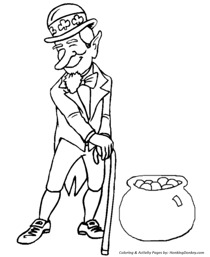 St Patricks Day Coloring Pages - Leprechaun Pot of Gold