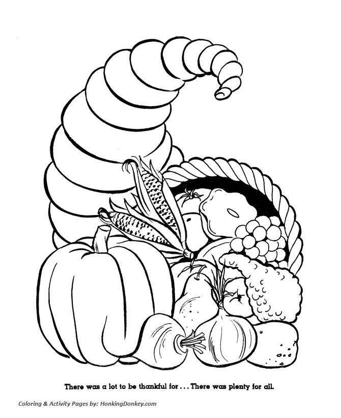 Thanksgiving Coloring Pages - Cornucopia Fall Harvest