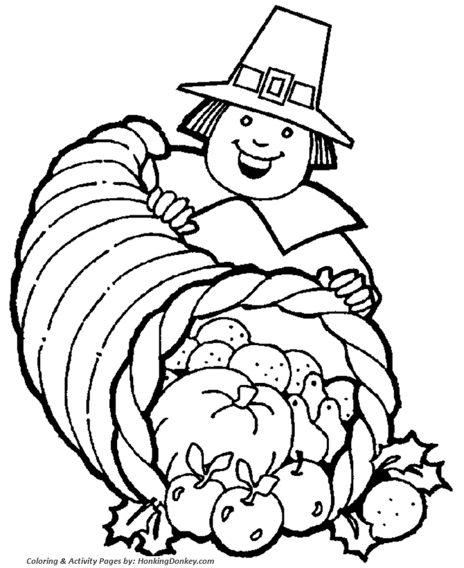 Thanksgiving Coloring Pages - Cornucopia Pilgrim