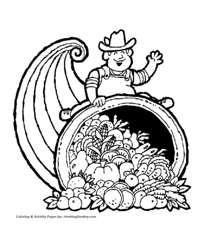Thanksgiving Coloring Pages - Cornucopia Farmer 