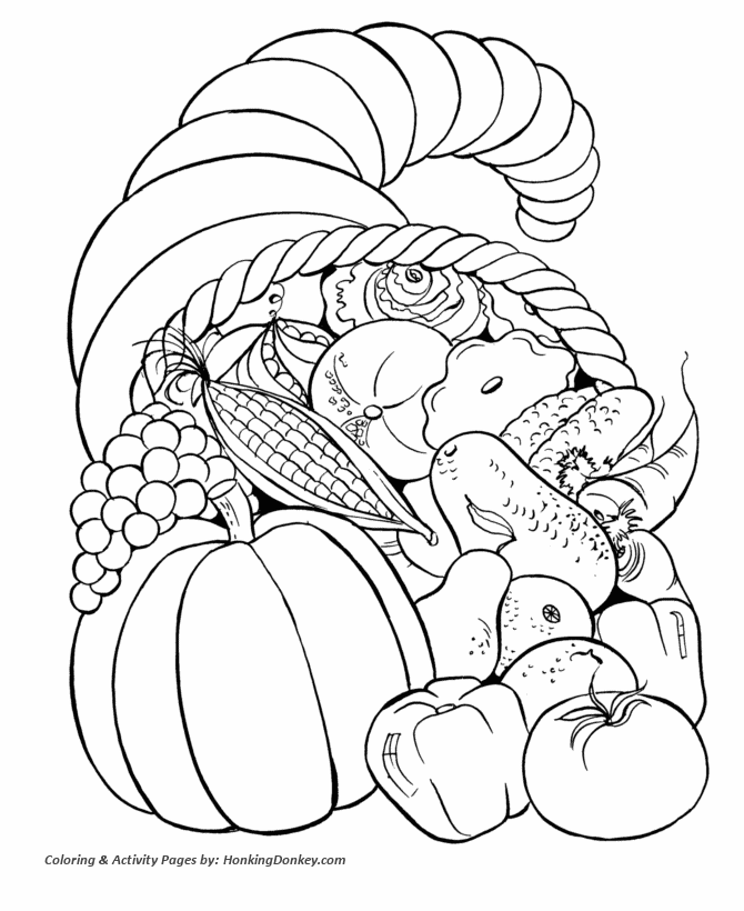 Thanksgiving Coloring Pages - Cornucopia Vegetables (Horn of Plenty)