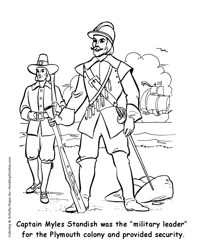Pilgrim Leader Myles Standish - Thanksgiving Day Coloring Pages
