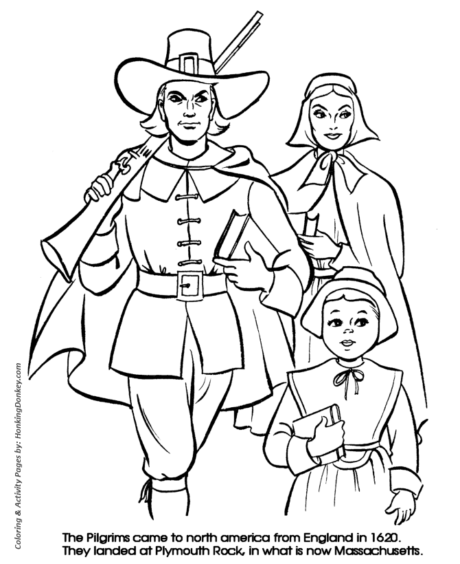 Pilgrim Family - Thanksgiving Day Coloring Pages