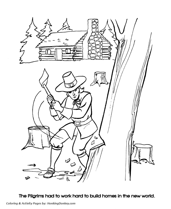 Thanksgiving Coloring Pages - Pilgrim Settlers