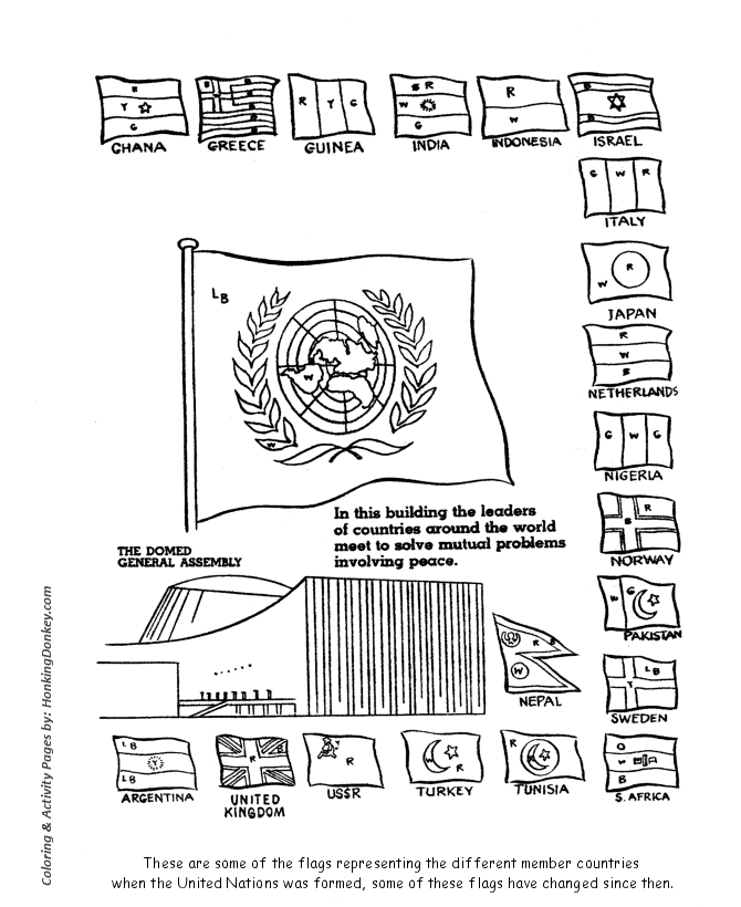 UN Flags - United Nations Day Coloring Pages