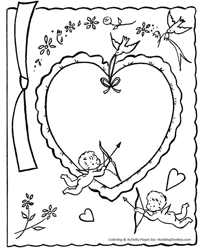 Valentine's Day Coloring Pages - Heart and Cherubs