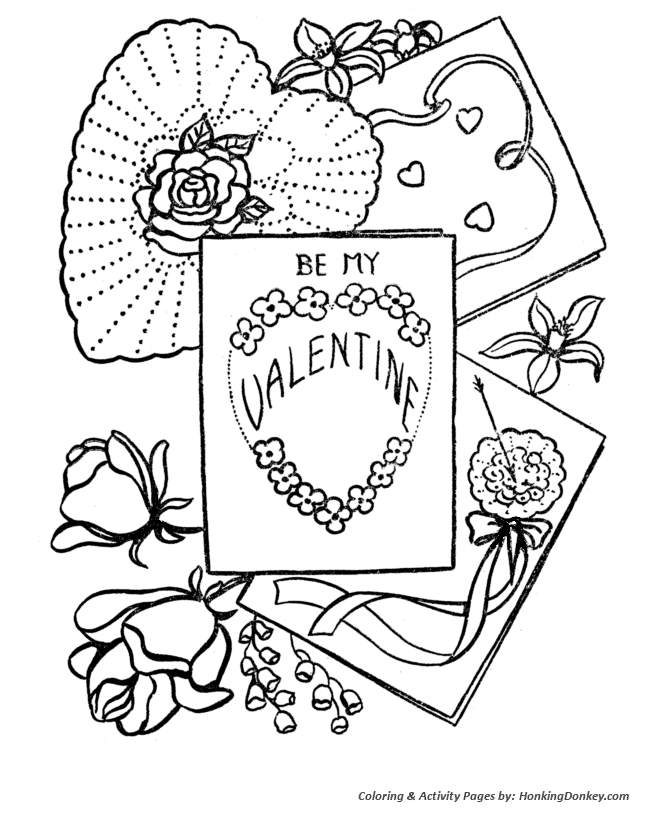 Valentine's Day Cards Coloring Pages - Flowers and Cards Valentine Card