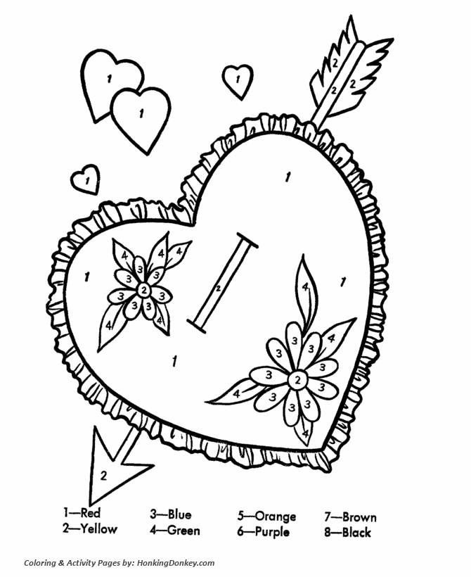 Valentine's Day Coloring Pages - Color by Numbers Valentine heart