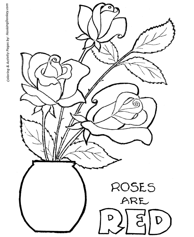 Valentine's Flowers Coloring Pages - Roses are Red 