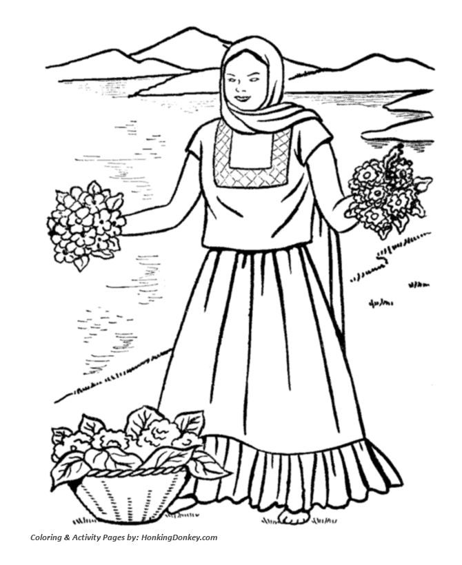 Valentine's Flowers Coloring Pages - Woman Selling Flowers