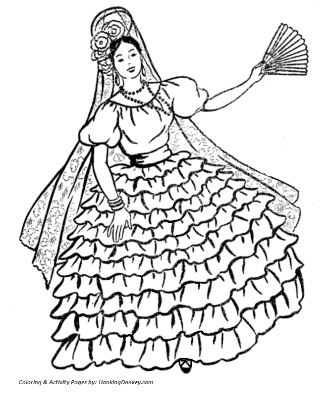 Valentine's Flowers Coloring Pages - Flamenco Dancer with Flowers
