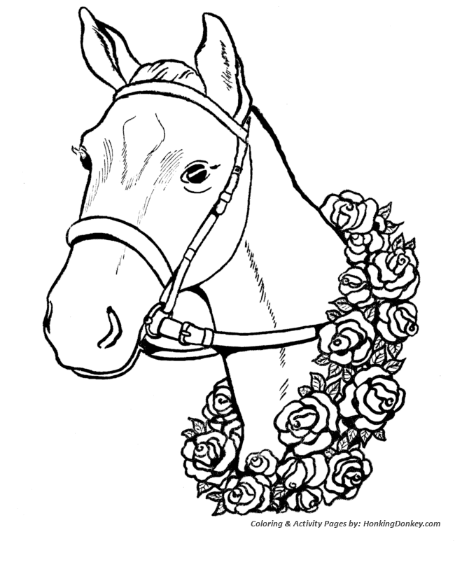 Race Horse with Flowers - Valentine's Day Flowers Coloring Pages