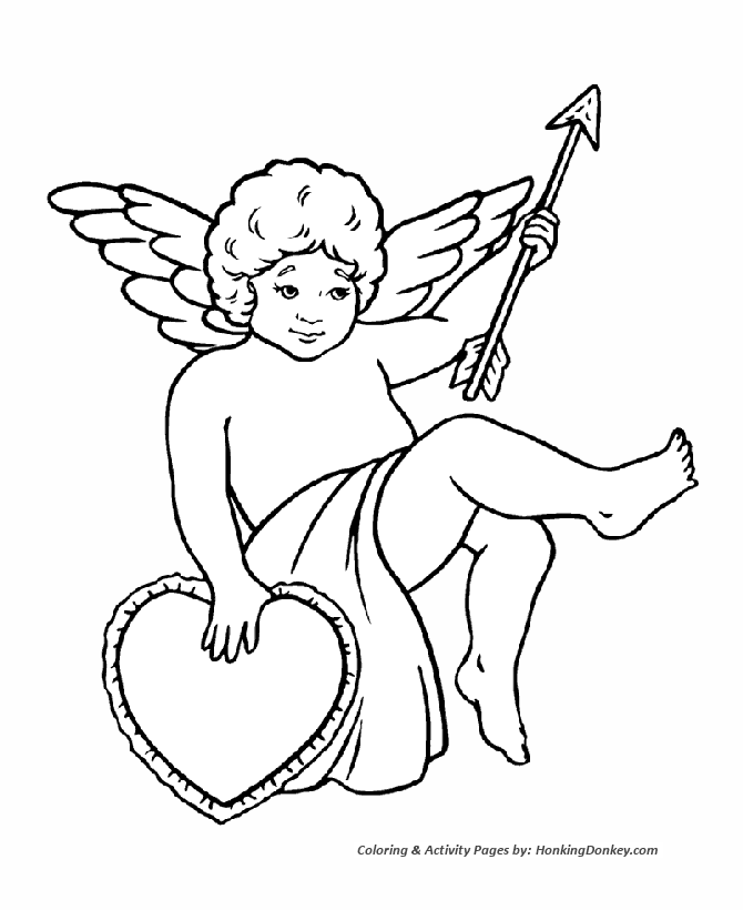 Valentine's Cupids Coloring Pages - Cupid with a heart and arrow