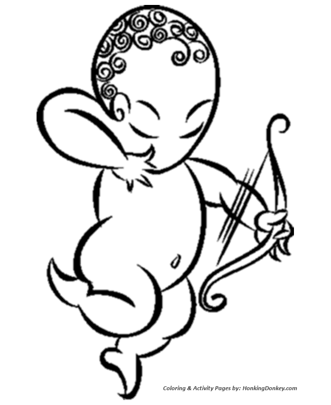 Valentine's Cupids Coloring Pages - Cute Cupid  with a bow coloring page
