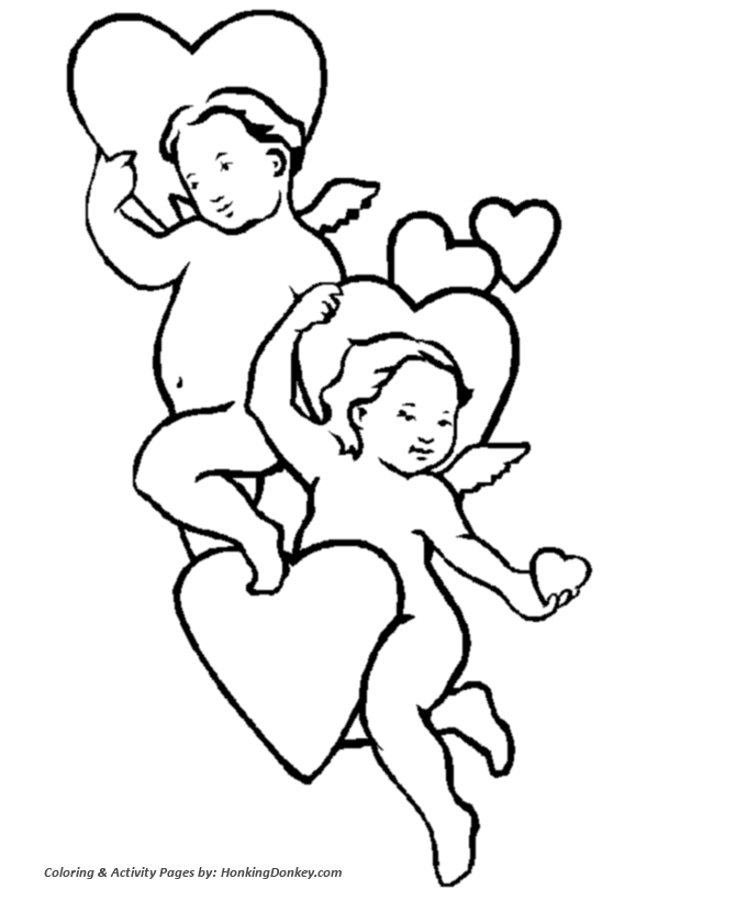 Valentine's Cupids Coloring Pages - Valentine's Day Cherubs with Hearts