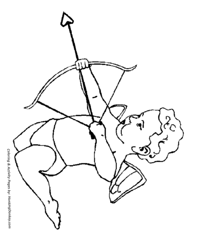 Valentine's Cupids Coloring Pages - Cupid shooting and arrow coloring page