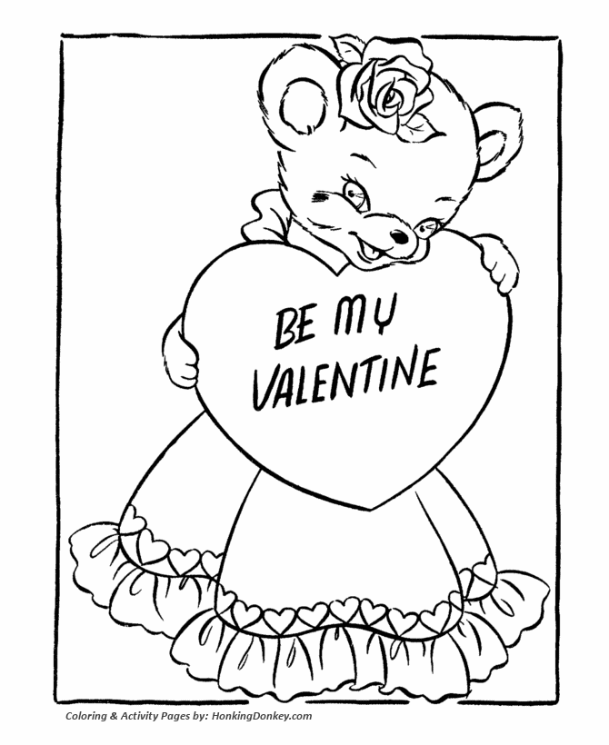 Valentine's Hearts Coloring Pages - Be-Mine Bear and Heart