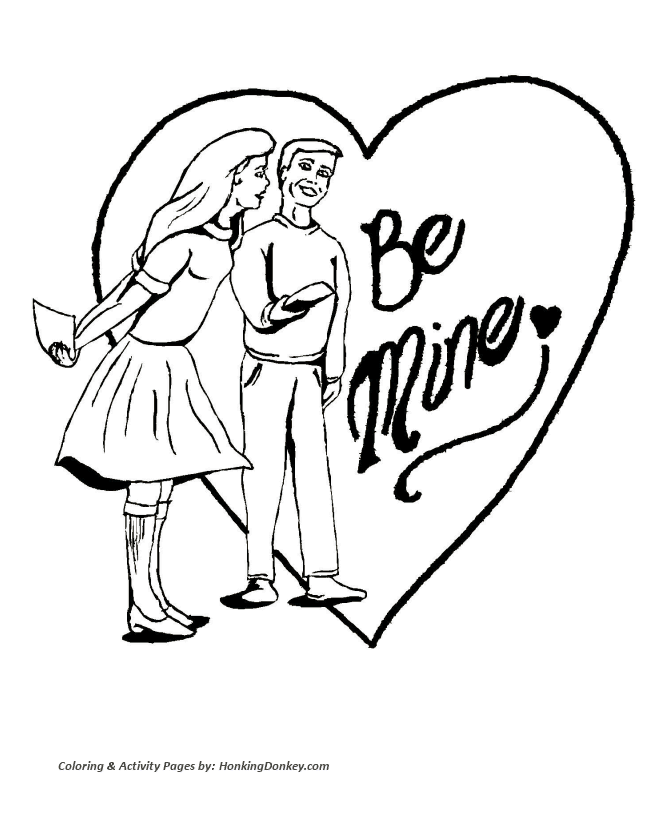 A Boy and a Girl and a large Valentine heart to color