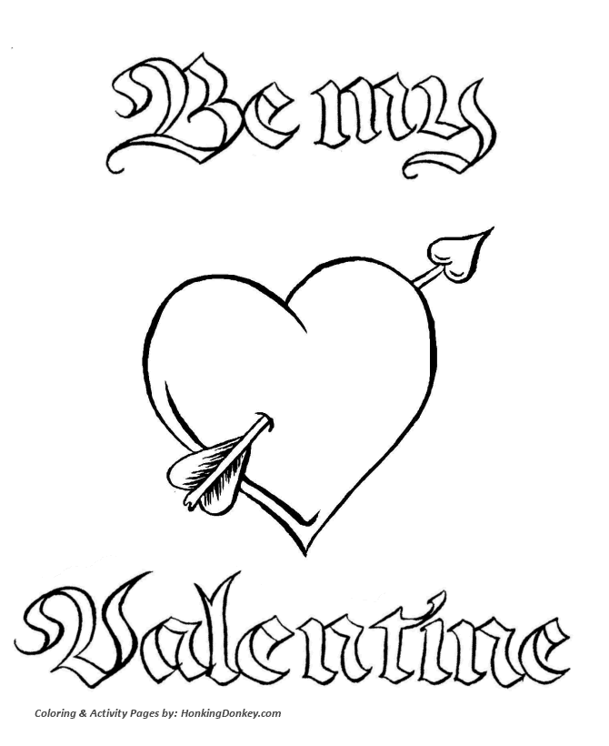 Valentine's Hearts Coloring Pages - Valentine heart with an arrow