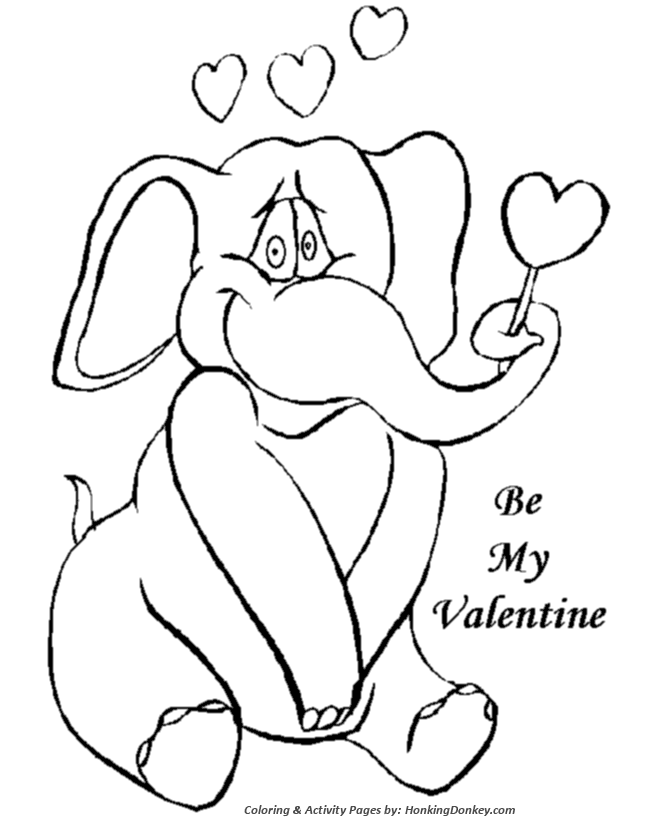 valentine elephant with hearts - Valentine's Hearts Coloring Pages