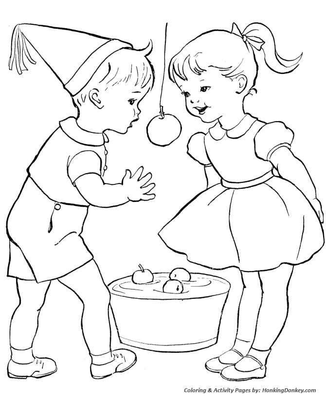 Valentine's Day Kids Coloring Pages - Apple Bobbing