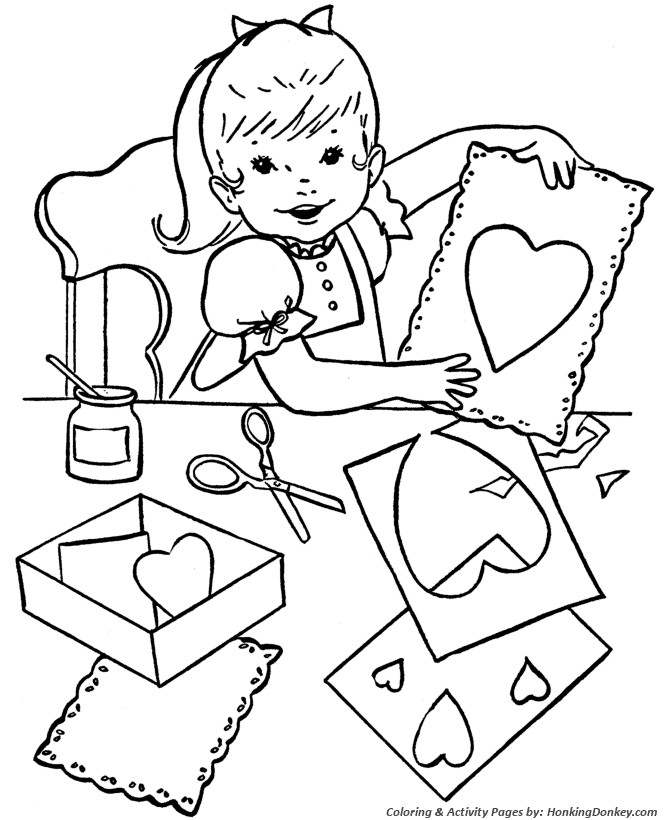 Valentine's Day Kids Coloring Pages - Cut & Paste