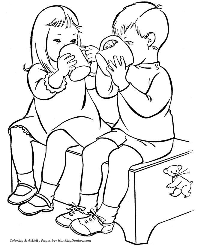 Valentine's Day Kids Coloring Pages - Kids Valentine's Sharing Activity