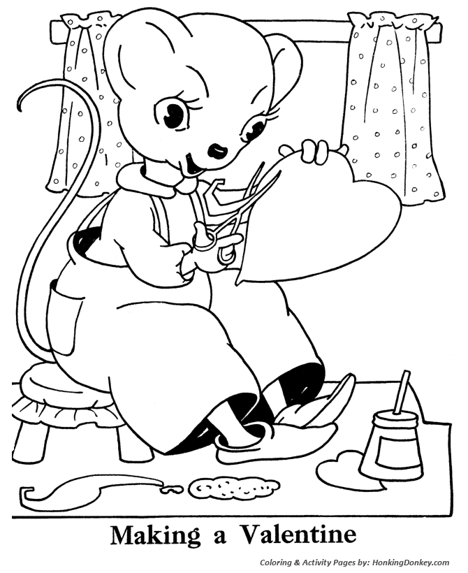 Valentine's Day Kids Coloring Pages - Valentine Mouse Coloring Page