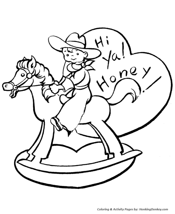 Valentine's Day Kids Coloring Pages - Boy and Valentine Horse