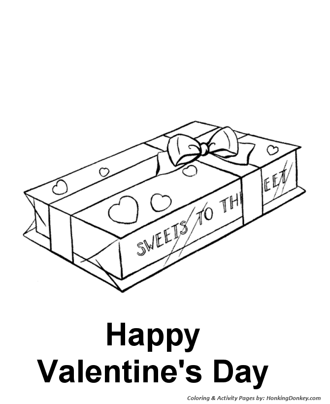 Box of Valentine Chocolate Coloring Page - Kids Valentine's Day Coloring Pages