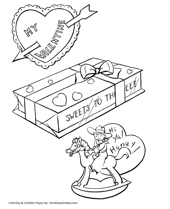 Kids Valentine's Candy and Heart - Kids Valentine's Day Coloring Pages