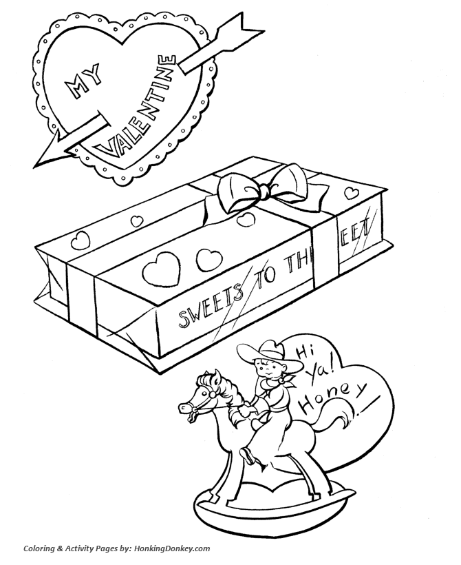 Valentine's Day Kids Coloring Pages - Kids Valentine's Candy and Heart