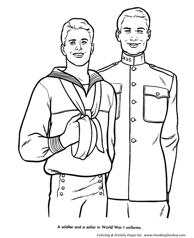 Veterans  Day Coloring Pages - World War I Soldier & Sailor
