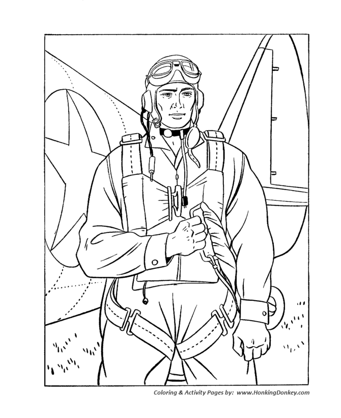 Veterans Day Coloring Pages - WW2 Army Pilot Veterans