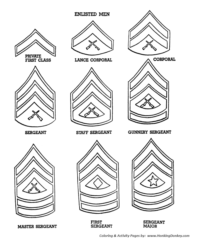 Veterans  Day Coloring Pages - US Army Enlisted Rank