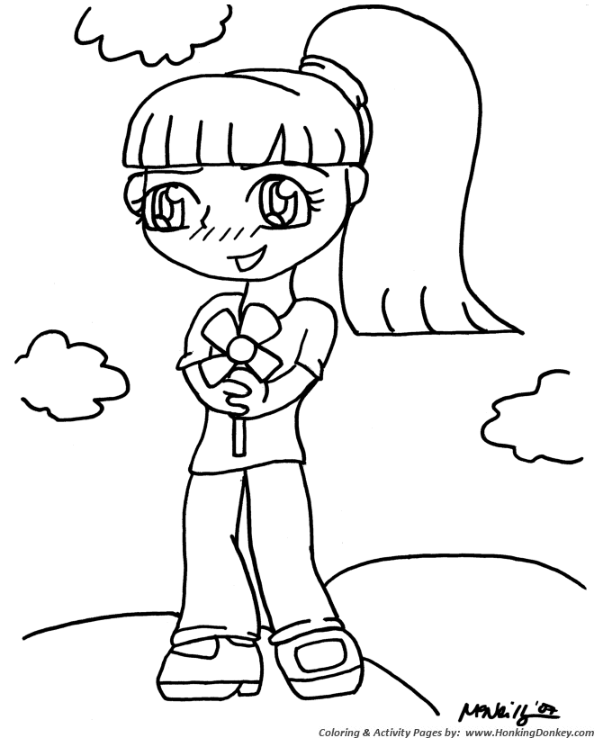 Anime Coloring Pages | Flower Girl Anime Coloring Page and Kids Activity  sheet | HonkingDonkey