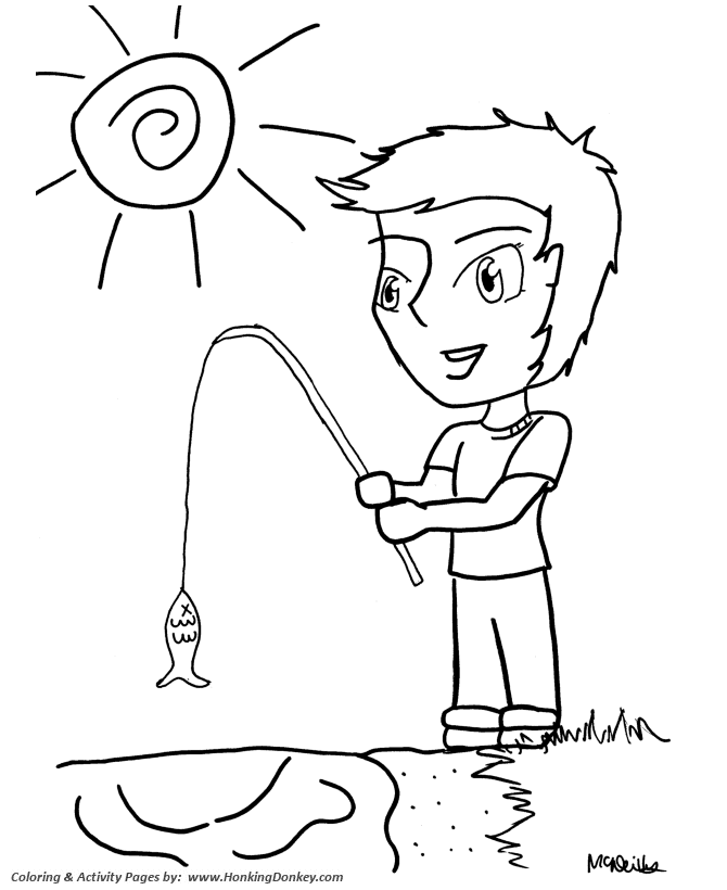 Anime Coloring page | Boy Fishing