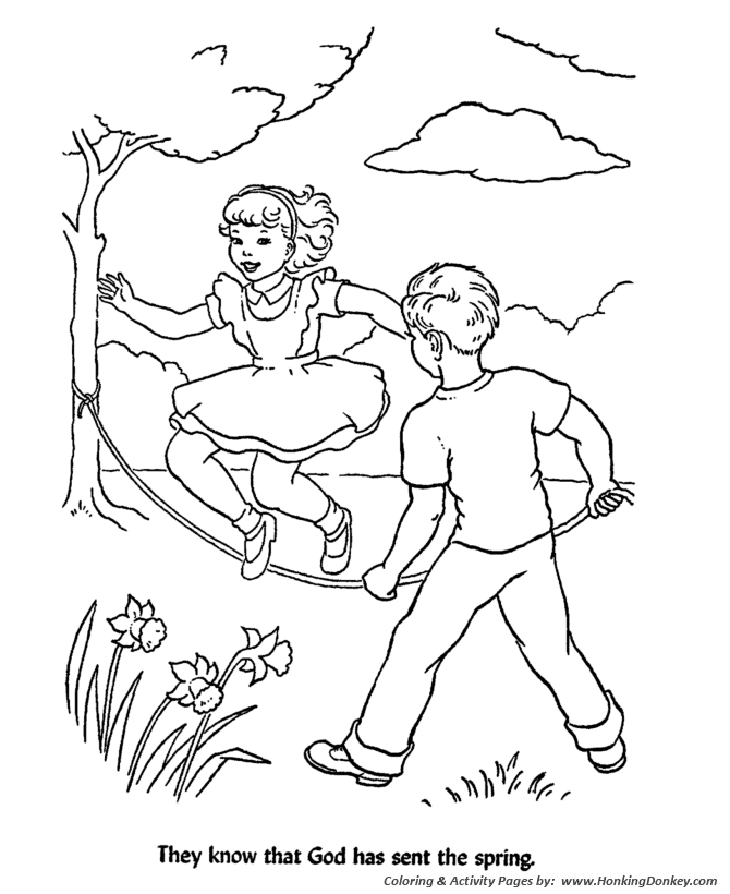 Church Bible Lesson Coloring Activity Sheets | They know God sent the Spring