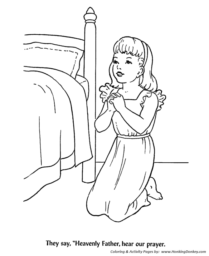 Children at Bedtime prayer Coloring Activity Sheets | Heavenly Father, hear our prayer