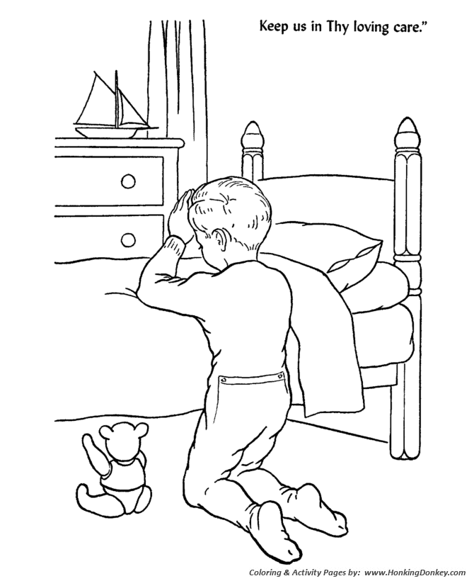 Children at Bedtime prayer Coloring Activity Sheets | Keep us in Thy loving care
