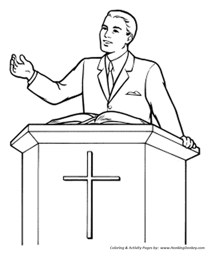 Church Coloring Activity Sheets | Preacher in the pulpit